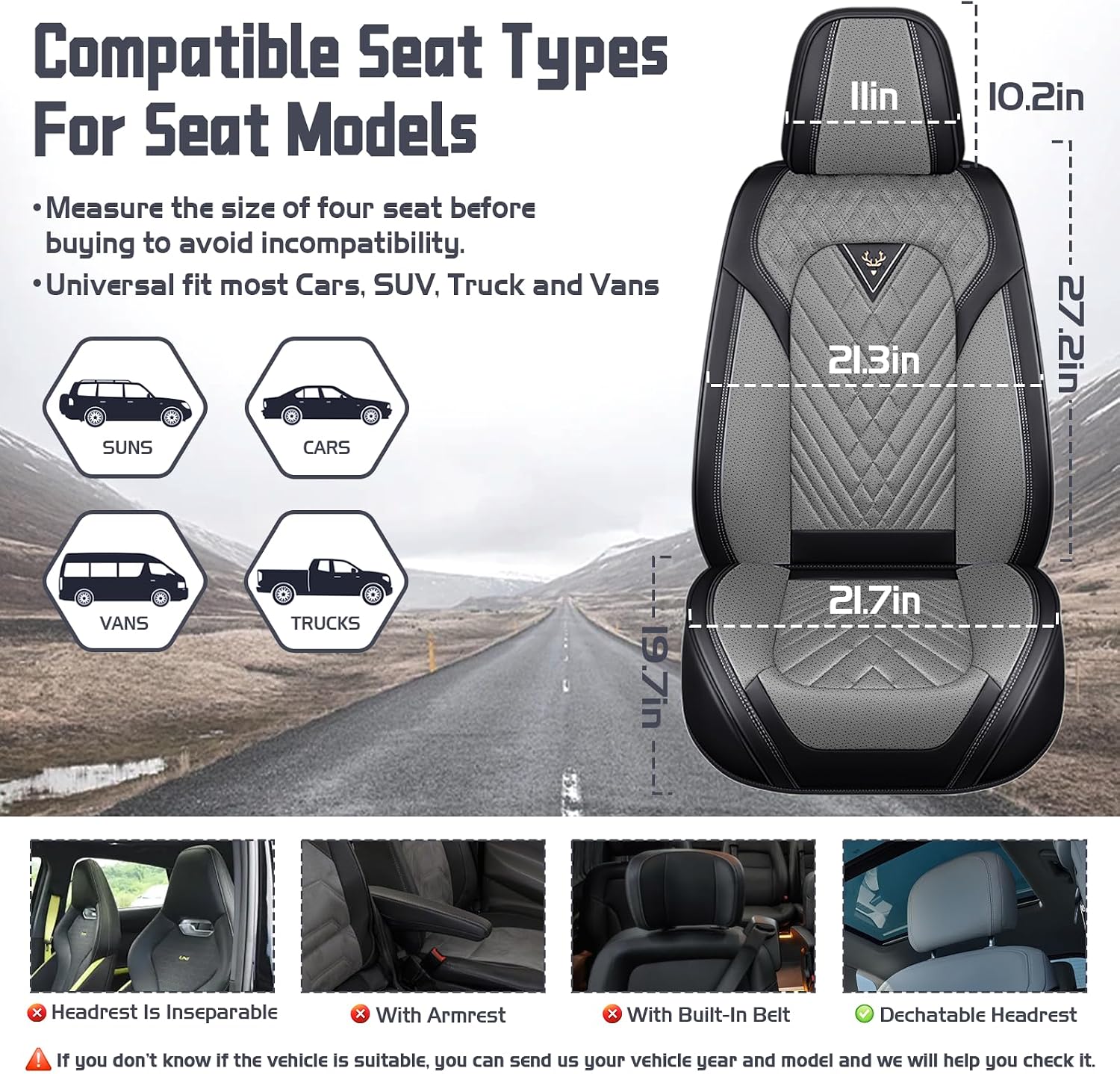 Car Seat Covers for Ford Explorer 2000-2026, Waterproof Nappa Leather Front Seat Cover, Anti-Slip and Comfortable Automotive Seat Protector&Accessories(Black Gray)