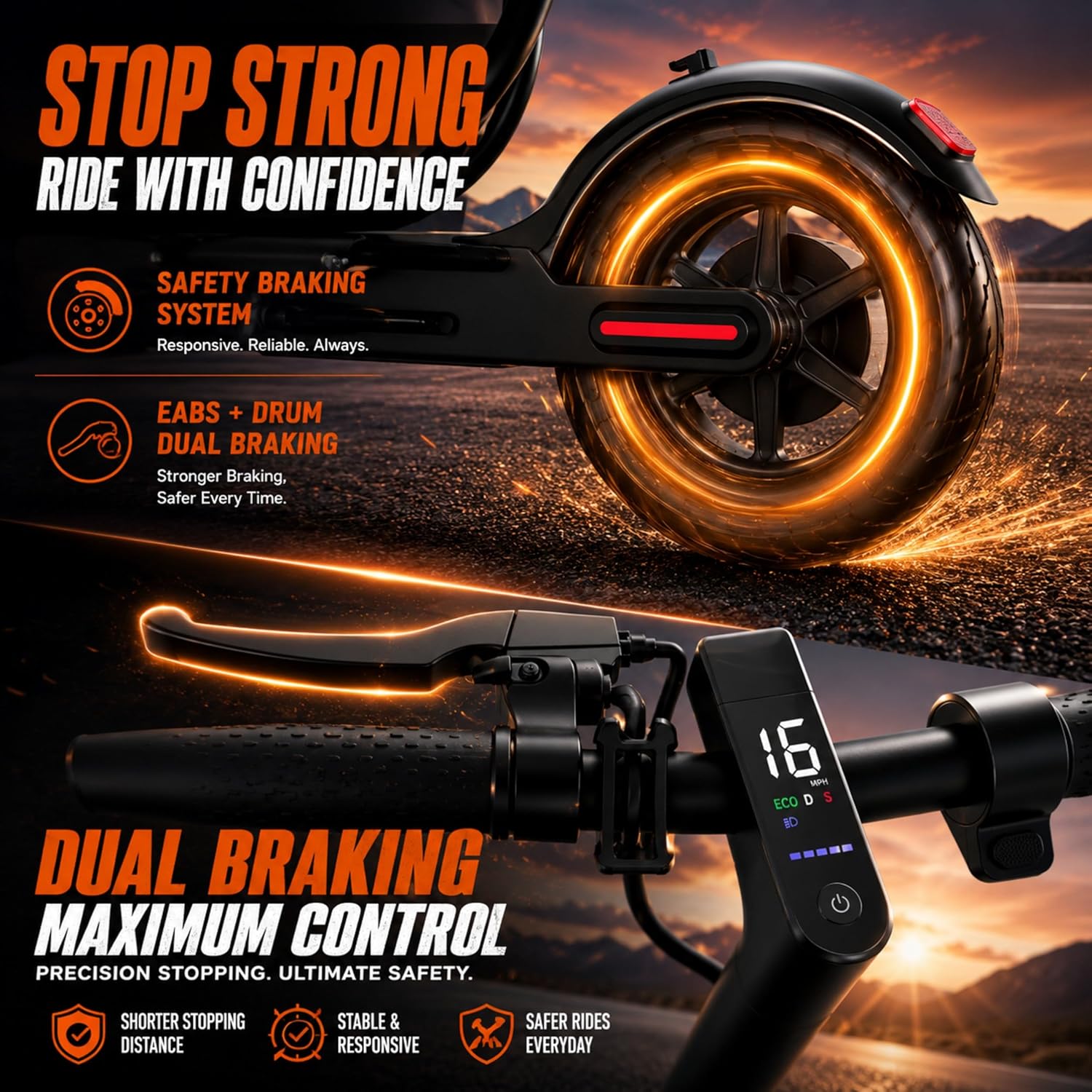 Electric Scooter, 350W-500W Motor, 9 MPH to 22MPH, 10-41 Miles Range, Dual Suspension, Dual Braking, App Control, Foldable Commuter E Scooter for Adults and Teens