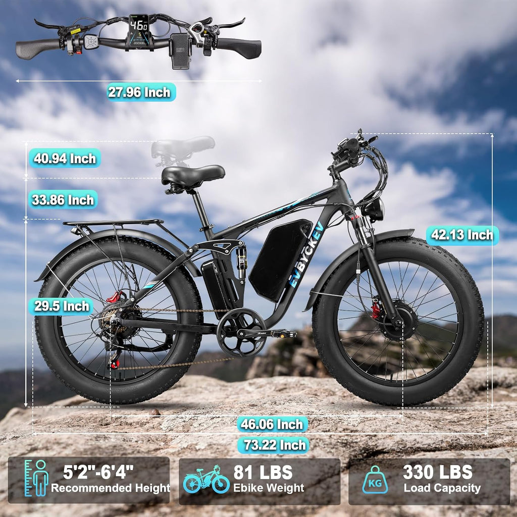 9000W Peak Dual Motor Ebike for Adults 47 MPH Fast Electric Bike, 58V Max 1972 Wh Up to 105 Miles Ebikes,24' Fat Tire E-Bike,Full Suspension Electric Bicycle for Mountain Commuter Snow