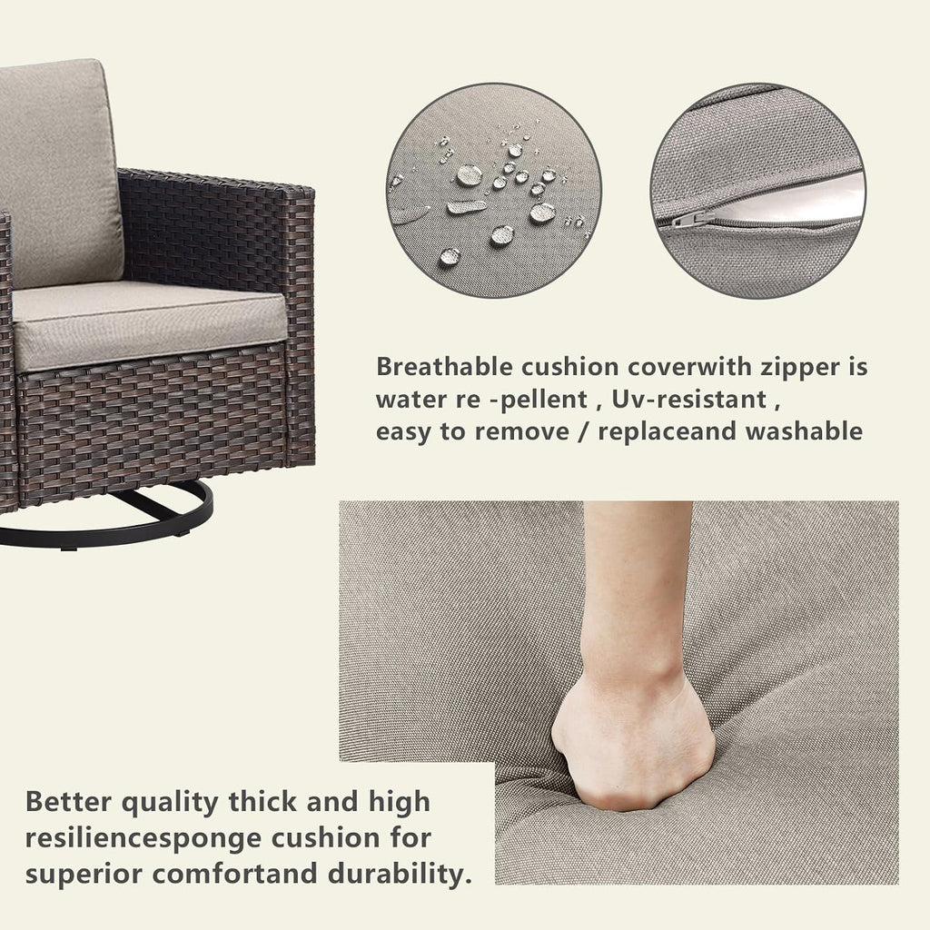 Luxury Outdoor Patio Swivel Rocker Chairs - 3 Piece Wicker Patio Furniture Bistro Swivel Rocking Chairs Set with Comfortable Cushions,Sturdy Metal Frame and Side Table for Porch Deck(Brown/Grey)