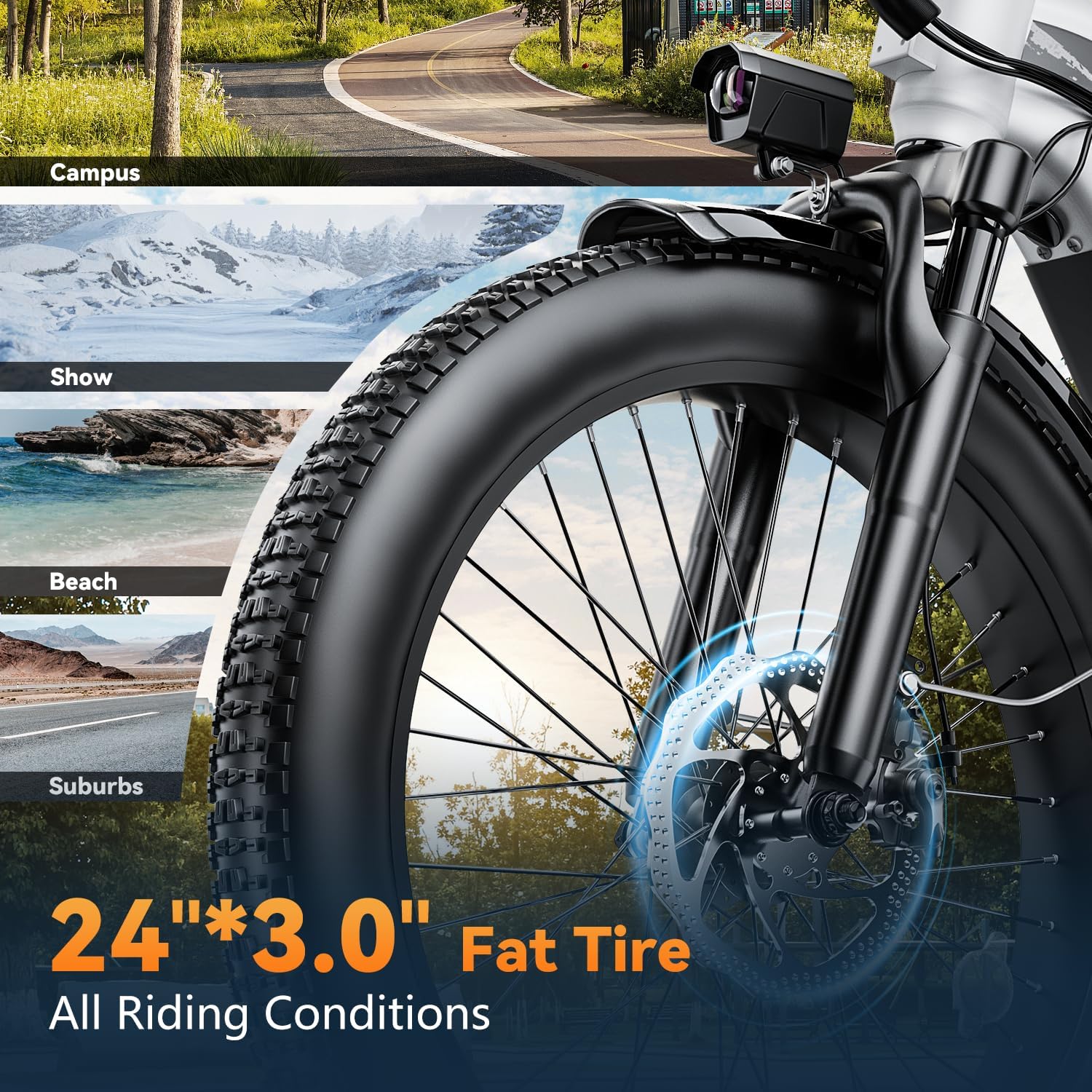 1500W Motor Electric Bike for Adults & Teenager, 48V 20AH Removable Battery Ebike, 24inch Fat Tire Electric Bicycle, Step-Thru E Bike for Commuting & Mountain, Front Suspension