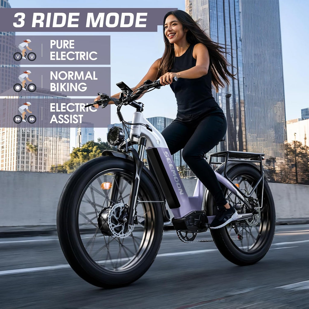 Seemoon 4000W Dual Motor Electric Bike, 38 MPH Ebikes for Adults with 52V 1040Wh Removable Battery, 26' Fat Tires Fast Electric Bike Up to 105 Miles Range, Ideal for Road Sand Snow SM1