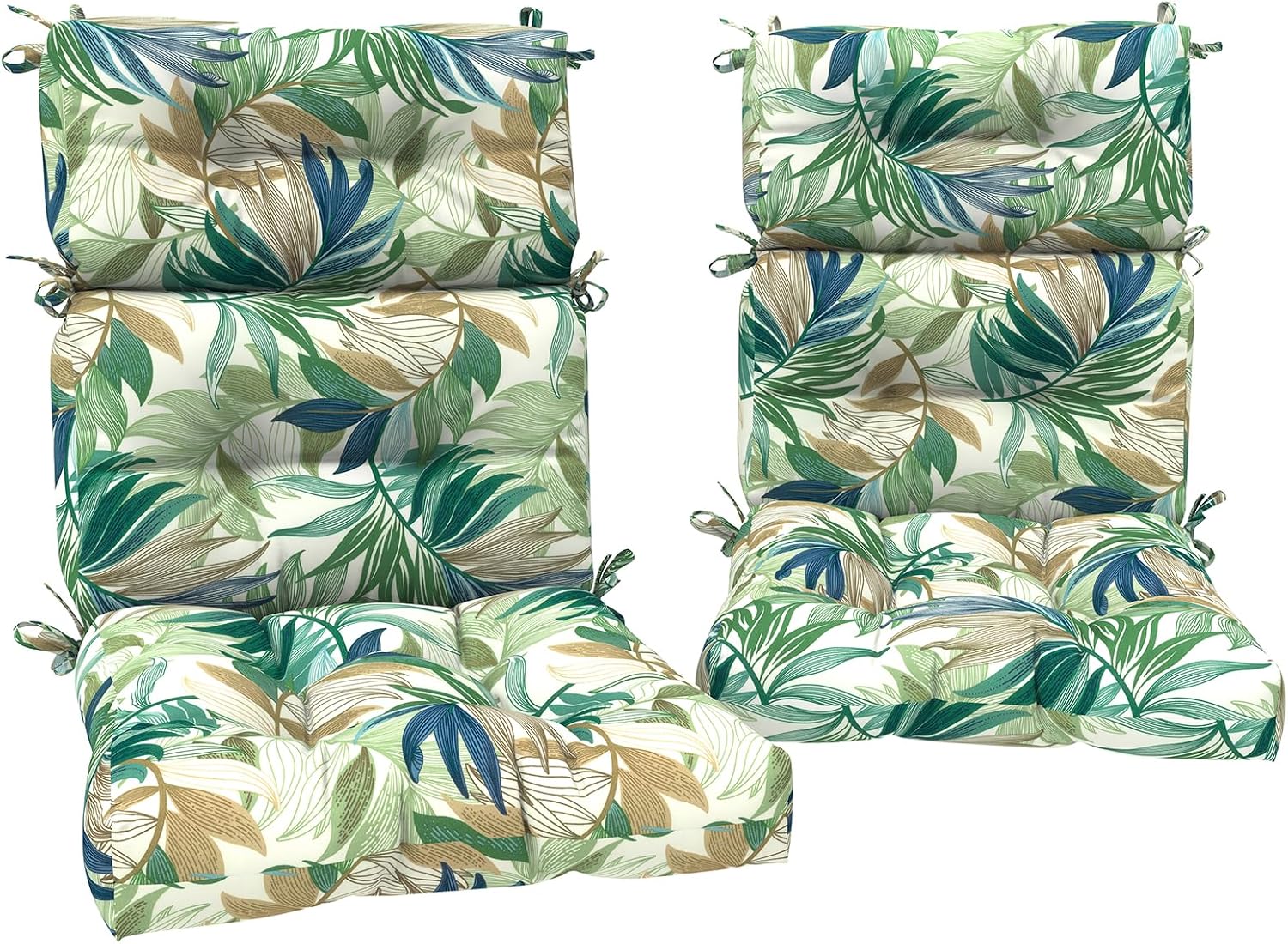 DYTXIII Outdoor High Back Chair Cushions Set of 2, Water Repellent Tufted Rocking Seat Cushions Replacement 44 x 22 Inch, Seat & Back Chair Pads for Patio, Balcony and Indoor Use -Lush Leaf Green