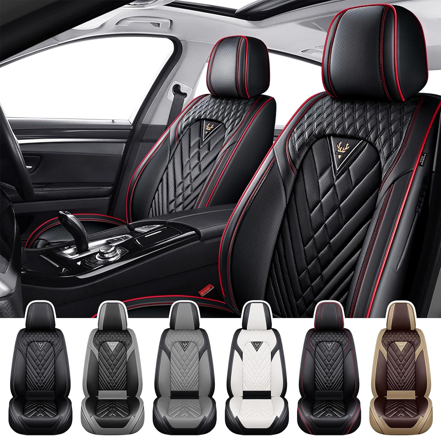 Car Seat Covers for Chevy Equinox 2005-2026, Waterproof Nappa Leather Front Seat Cover, Anti-Slip and Comfortable Automotive Seat Protector&Accessories(Black Red)