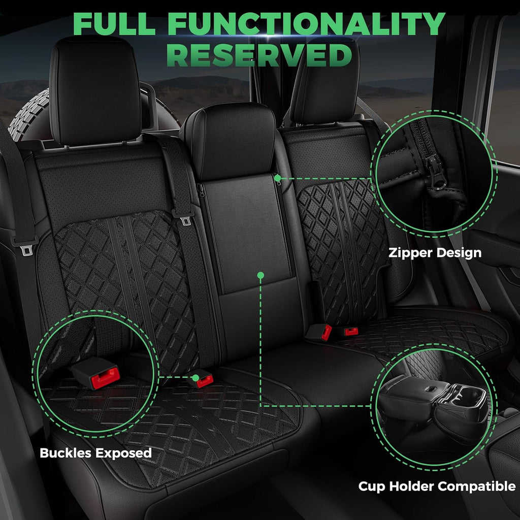for Jeep Wrangler Seat Covers JL 4 DR with Rear Cup Holder 2018 2019 2020 2021 2022 2023 2024 2025 2026, Custom Fit Car Seat Covers Full Set,Waterproof Leather Seat Protector,Black