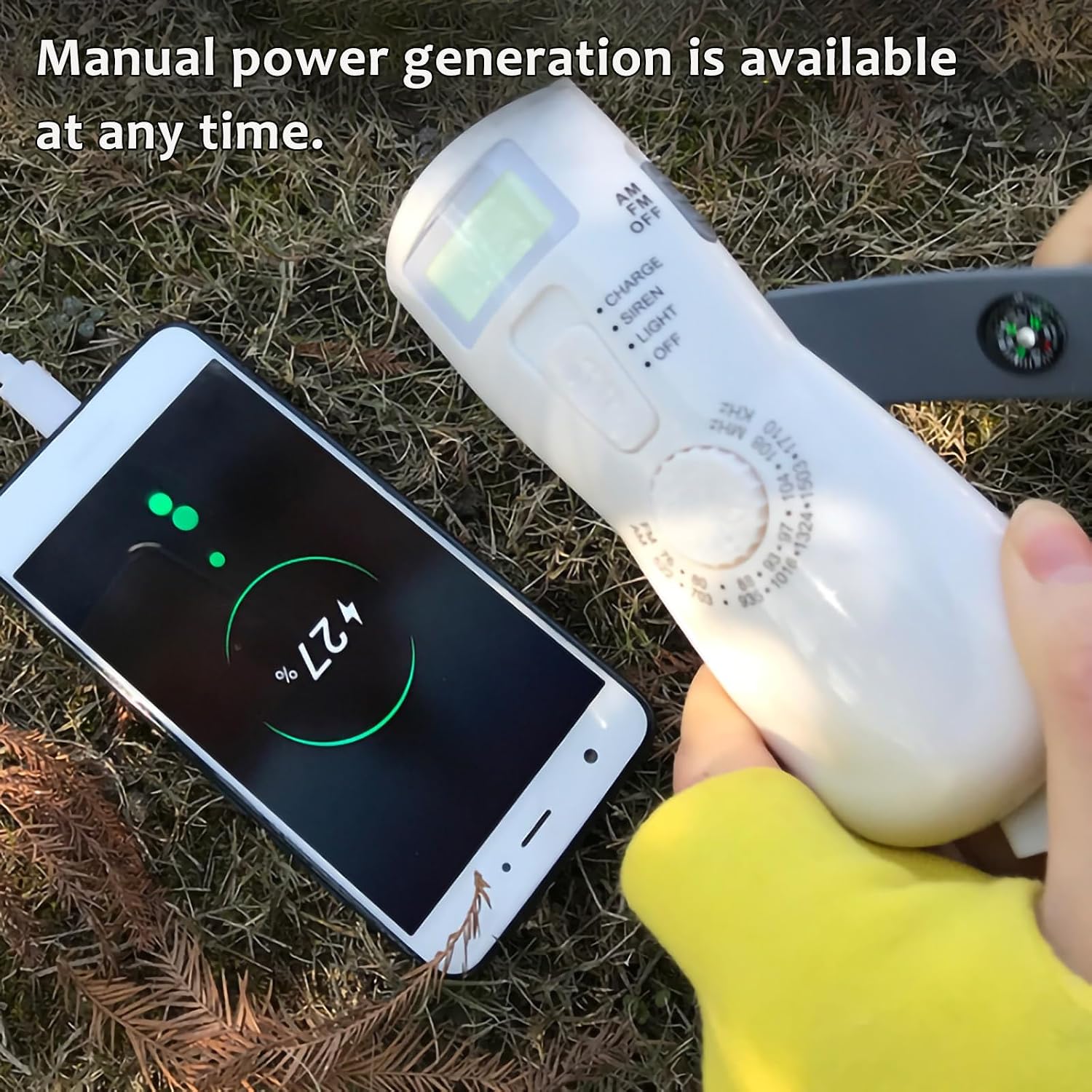 Hand Crank Power Bank with LED Flashlight, Portable Manual Generator Emergency Charger, Solar & USB Rechargeable Outdoor Power Supply for Camping, Hiking, and Survival Use
