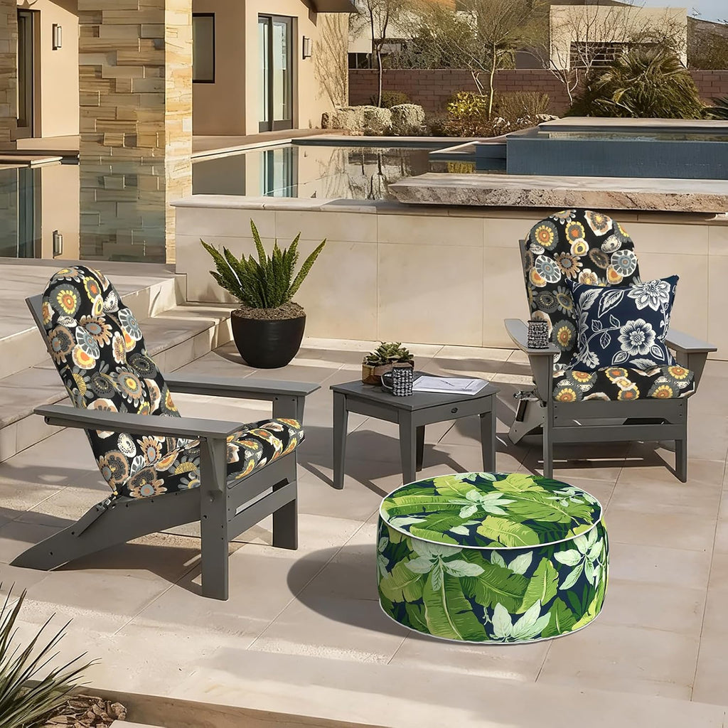 LVTXIII 2 Pack Outdoor Adirondack Chair Cushions, 44x19x4 Inch Water Repellent Patio Cushions for Rocking Chairs, Thick Tufted High Back Seat Cushion Set, Black Yellow Crosby