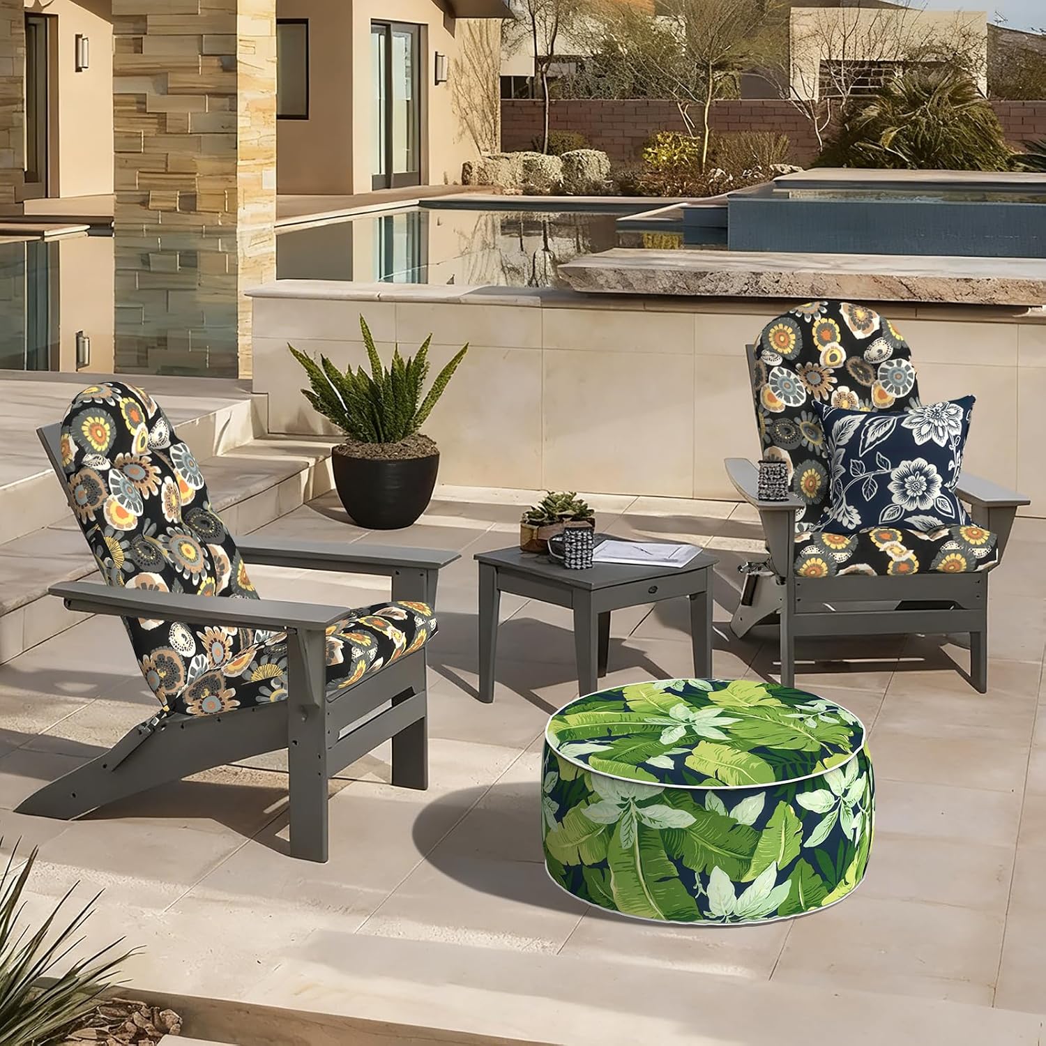 LVTXIII 2 Pack Outdoor Adirondack Chair Cushions, 44x19x4 Inch Water Repellent Patio Cushions for Rocking Chairs, Thick Tufted High Back Seat Cushion Set, Black Yellow Crosby