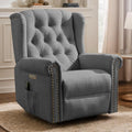 VIVIJASON Power Swivel Rocking Recliner Chair with Massage & Heat, Electric Rocker Glider Chair for Nursery, Wingback Tufted Upholstered Recliner W/Type-C & USB Ports for Living Room, Bedroom, Grey