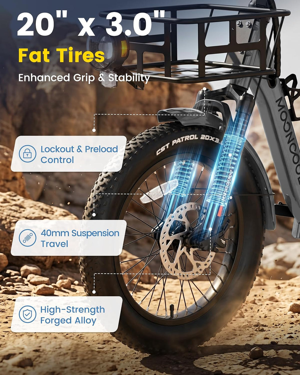MOONCOOL Electric Trike for Adults, 500W/750W 48V Electric Tricycle for Adults, 20'x3.0' Fat Tire 3 Wheel Electric Bike, Folding Aluminum Adult Tricycle with Removable Battery