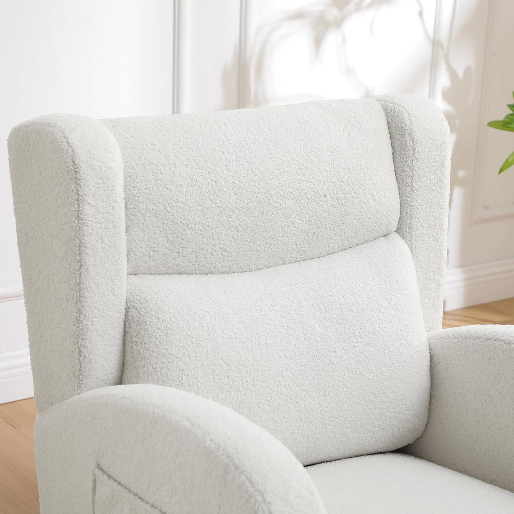 HCHAIRH Nursery Rocking Chair,Wingback Nursery Rocking Chairs,Nursing Glider Rocker Chair with High Back for Living Room Bedroom(Teddy White)