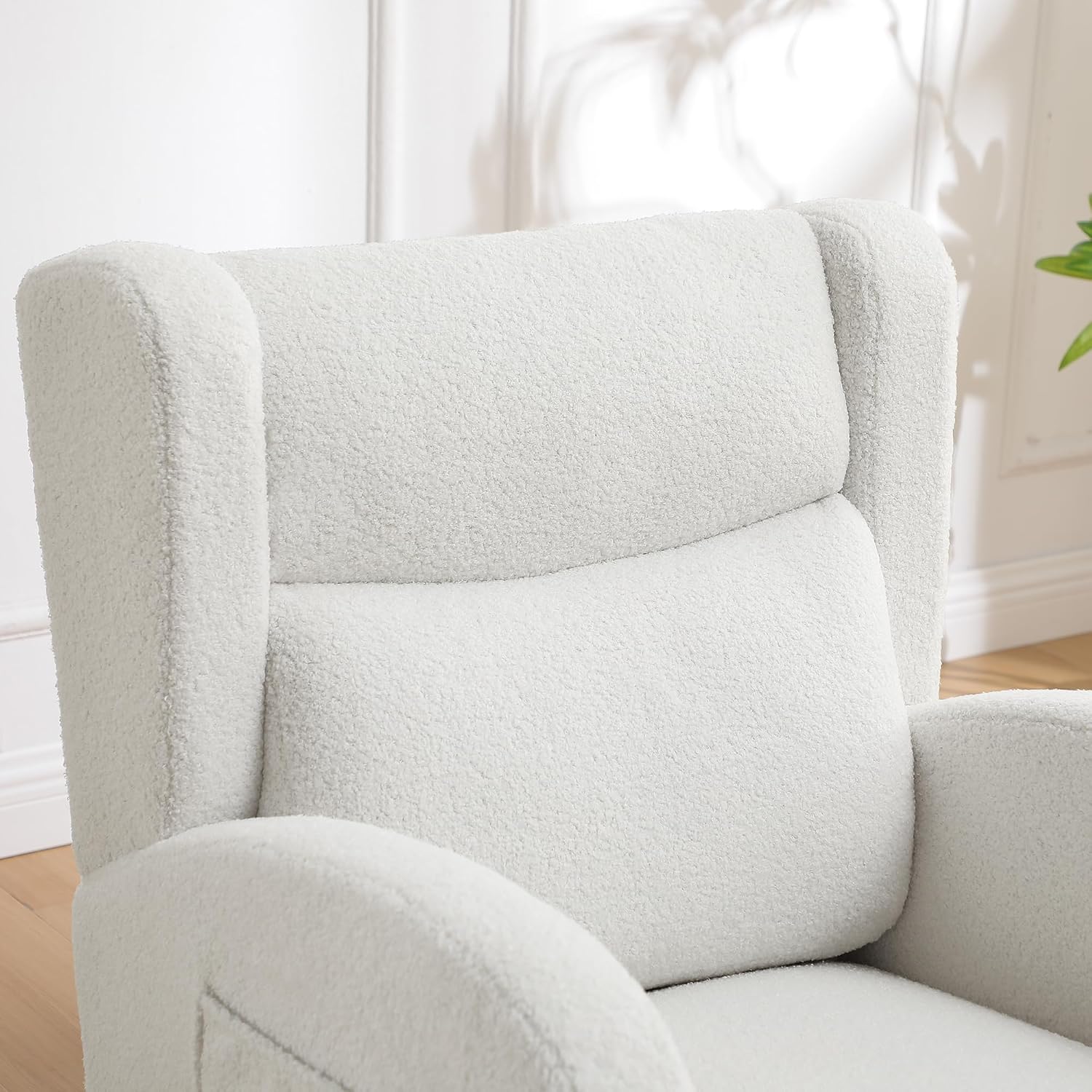 HCHAIRH Nursery Rocking Chair,Wingback Nursery Rocking Chairs,Nursing Glider Rocker Chair with High Back for Living Room Bedroom(Teddy White)