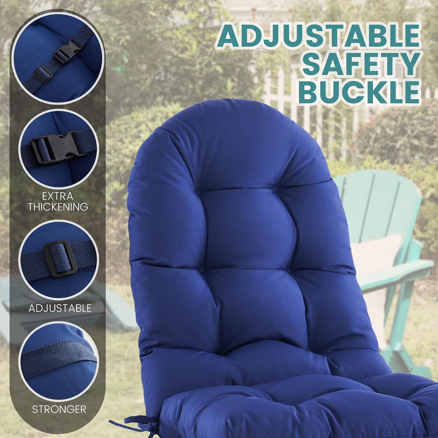BLISSWALK Outdoor Adirondack Chair Cushions, Set of 2 Solid,Tufted Thick Seat & Round High Back Wicker Chair Cushions for Patio Furniture,48'x21'x4',Classic Blue