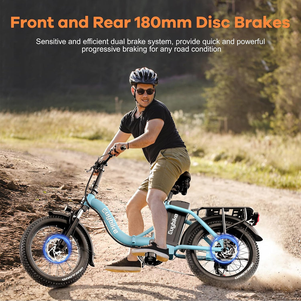 Auloor Foldable Electric Bike for Adults, Peak 1000W Brushless Motor 70Miles City Commuter Ebike, 48V 20AH Lithium Battery, 20' Fat Tire 7-Speed E-Bicycle with Front Suspension Colourful LCD Display