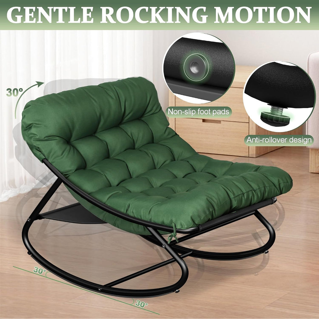 Outdoor Rocking Chair with Footstool, Oversized Patio Rocker with Deep Seat Thick Cushion, Rrocking Chairs for Bedroom, Living Room, Porch, Garden, Lawn (Green)