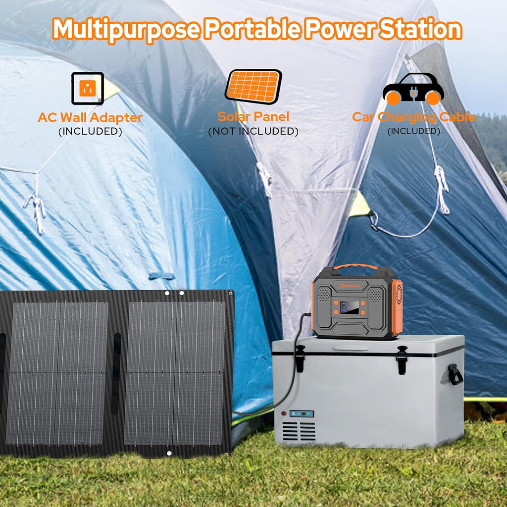 Portable Solar Generator with Panel, 300W Power Station with Foldable Solar Panel 40W, 110V AC Outlet 100W Camping Portable Solar Power Bank Battery Pack for Home Use RV Outdoor Laptop Power Outage