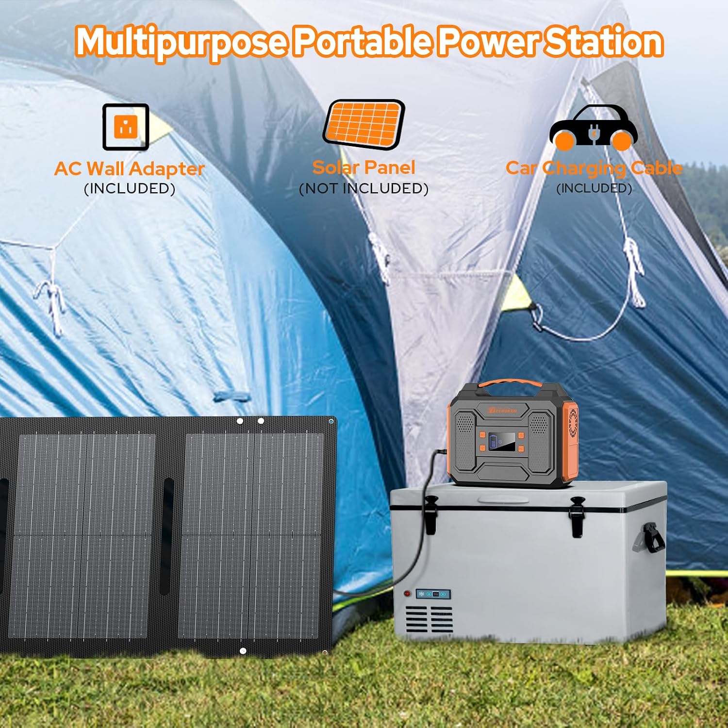Portable Solar Generator with Panel, 300W Power Station with Foldable Solar Panel 40W, 110V AC Outlet 100W Camping Portable Solar Power Bank Battery Pack for Home Use RV Outdoor Laptop Power Outage