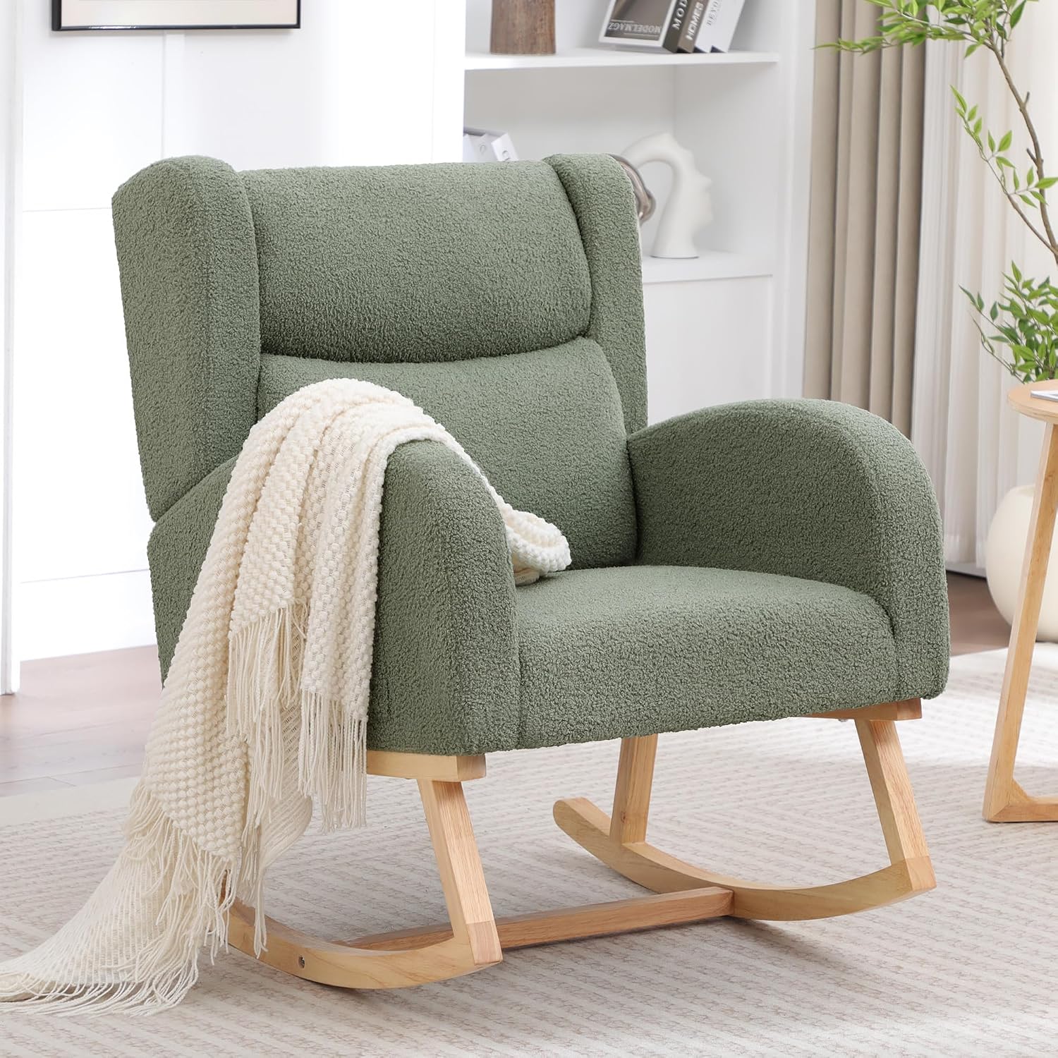 HCHAIRH Nursery Rocking Chair,Wingback Nursery Rocking Chairs,Nursing Glider Rocker Chair with High Back for Living Room Bedroom(Teddy Green)