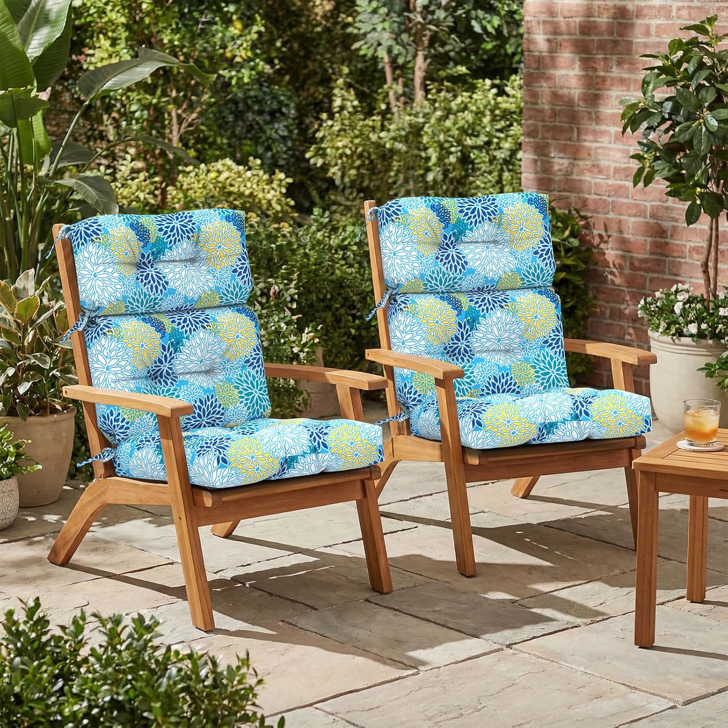 Outdoor High Back Patio Chair Cushions, Tufted Rocking Chair Cushions, Adirondack Cushions for Garden Porch Home Office Chairs Use, 44' x 22' x 4', 2 Pack, Dahlia Blue
