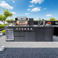 104' Natural Gas Outdoor Kitchen Island - 46-Inch 4-Burner 72,000 BTU Deluxe Stainless Steel Grill Wine Cooler Compact Refrigerator Rotisserie Granite Countertops Stainless steel Sink,Black