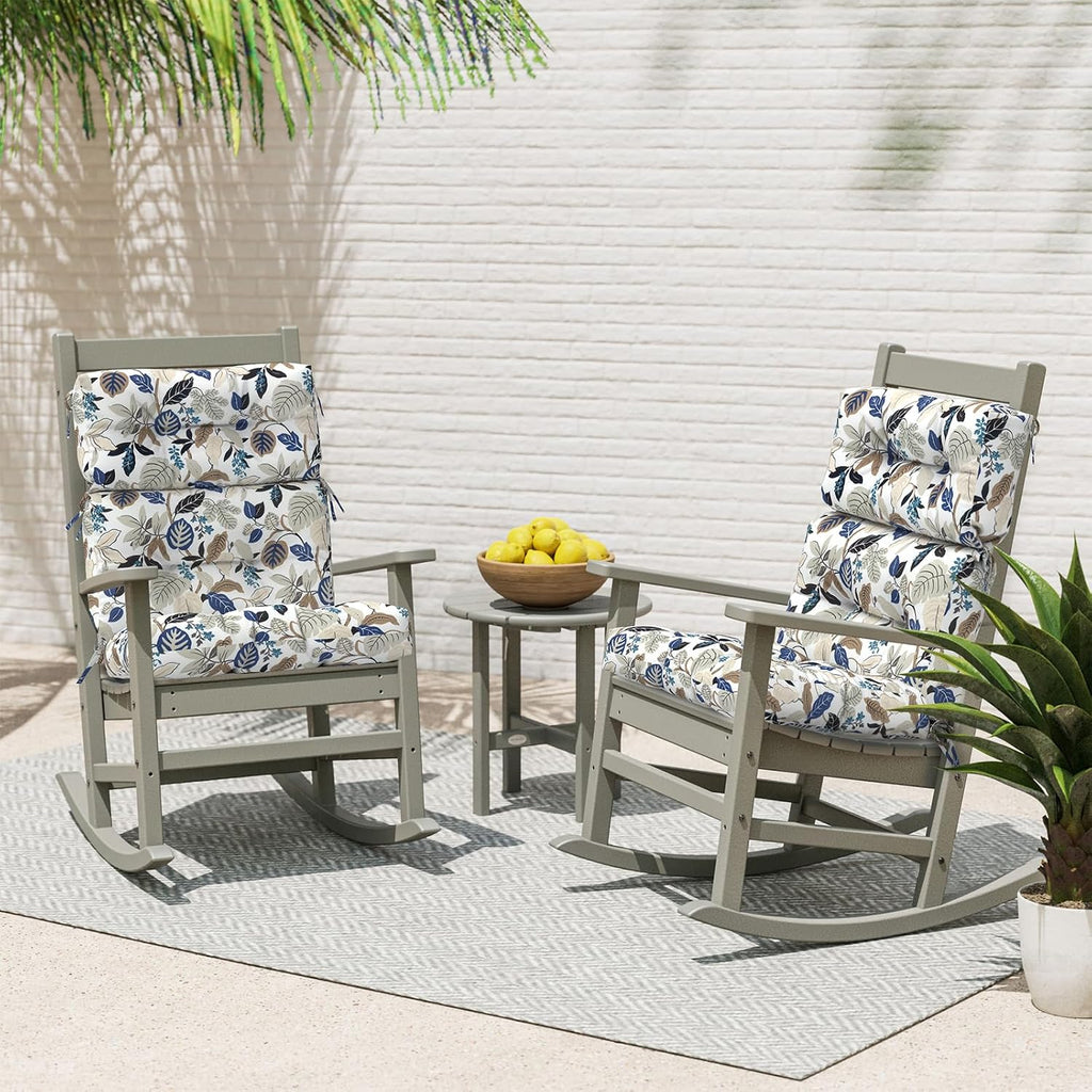 Outdoor High Back Chair Cushions Set of 2, Waterproof Chair Cushions for Patio Home Garden, Replacement Rocking Chair Cushion with tie 22' W x 20' D, Breeze Leaves Beige
