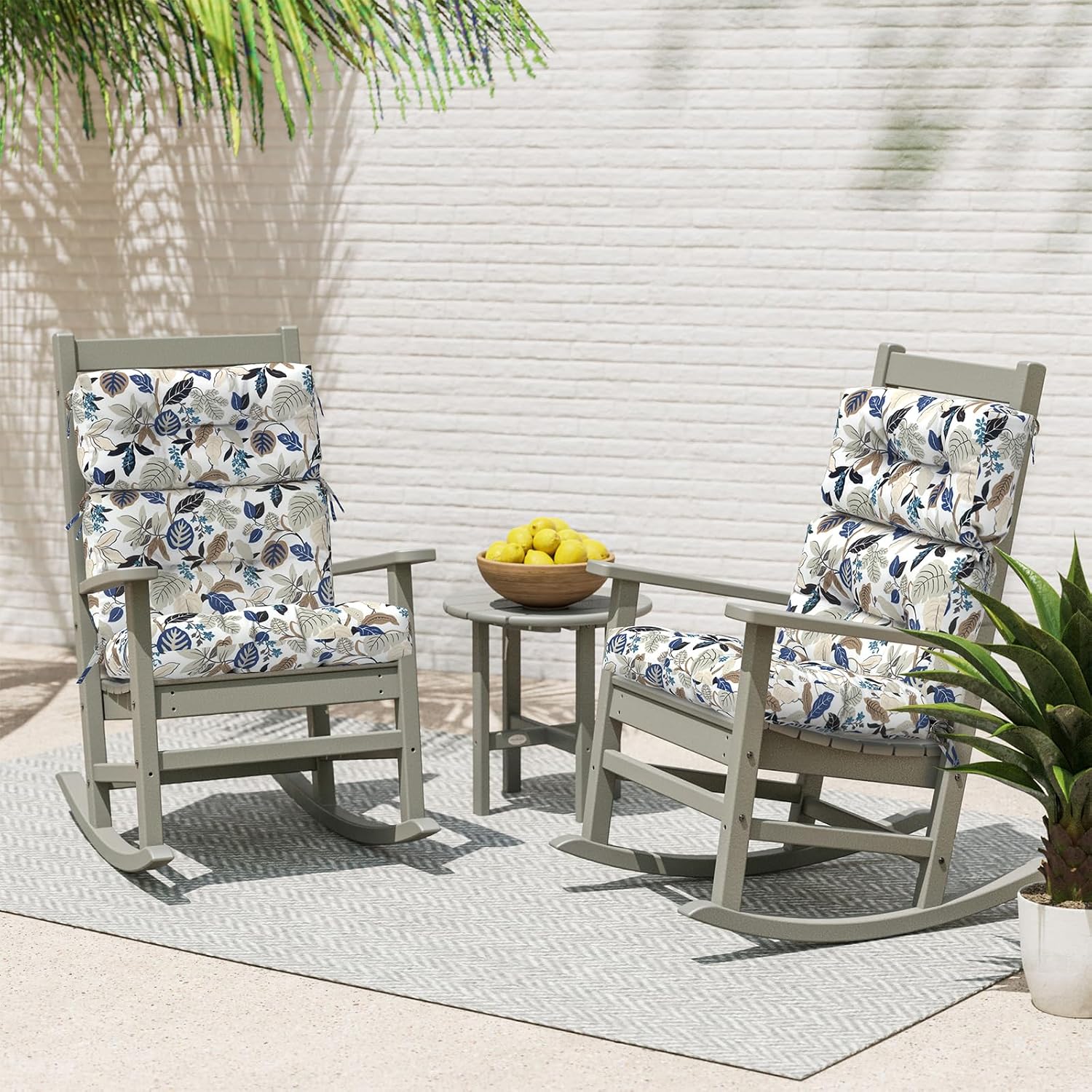 Outdoor High Back Chair Cushions Set of 2, Waterproof Chair Cushions for Patio Home Garden, Replacement Rocking Chair Cushion with tie 22' W x 20' D, Breeze Leaves Beige