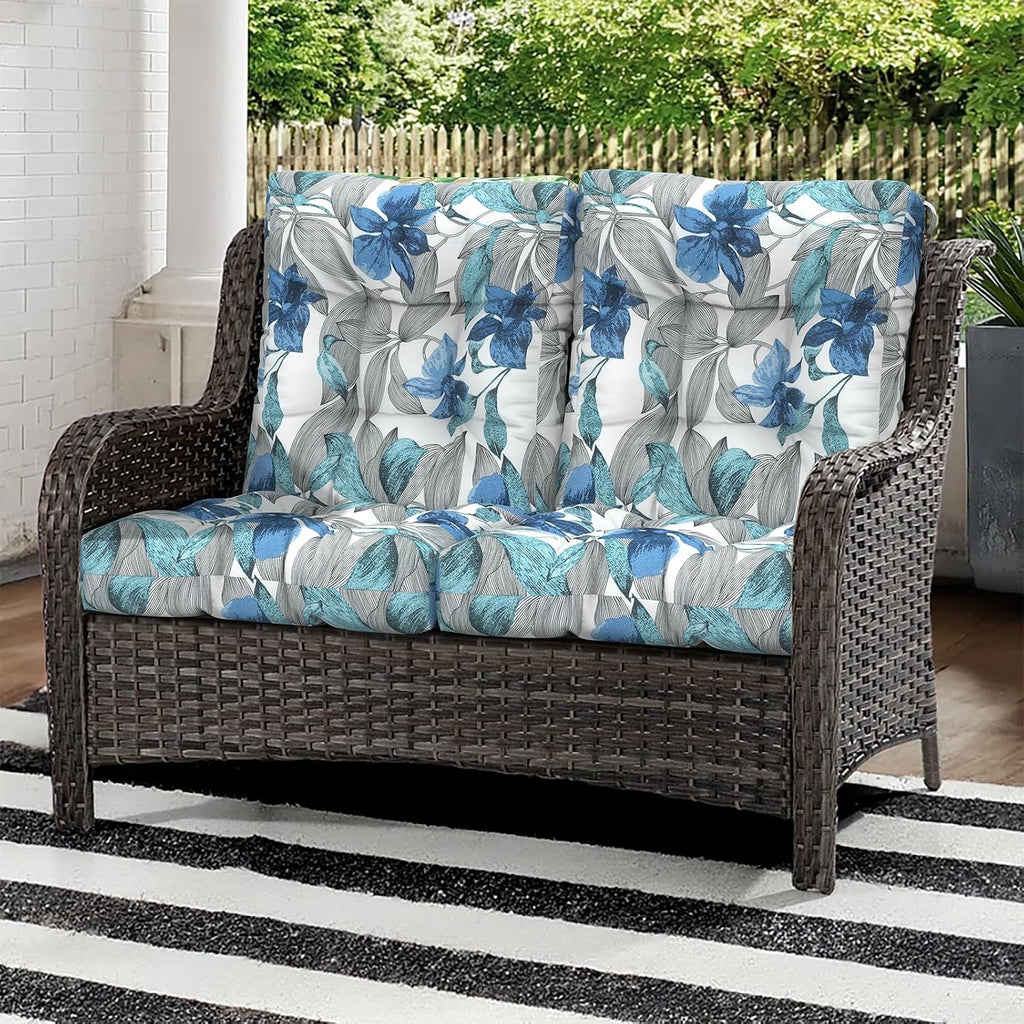 Outdoor Chair Cushions, Tufted Back Patio Furniture Cushions Set of 2, Water Repellent Chair Cushion for Garden, 42x21x4 Inch, Clemens Blue