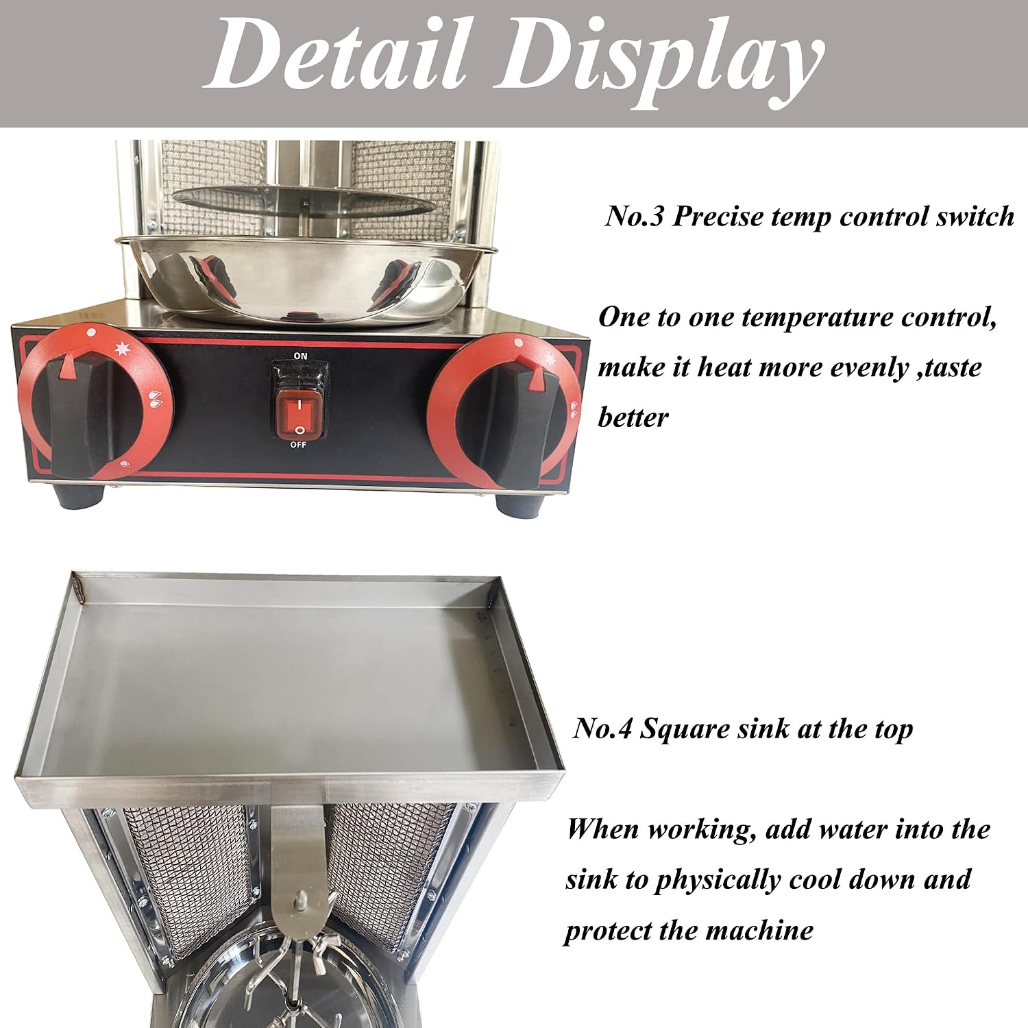 Gas Grill Machine Vertical Kebab Gyro Griller Stainless Steel Grill Rotating Oven with 2pcs Burners Temperature Controllable 110V Meat Roasting Machine for Commercial and Home Use