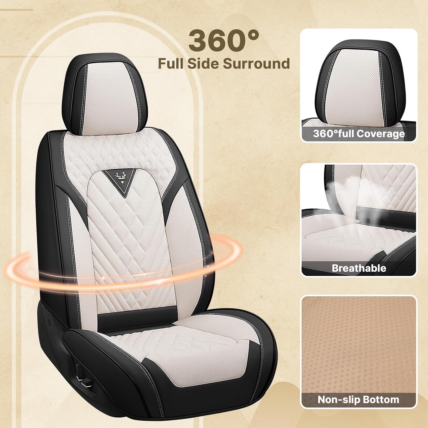 Fit for Ford Explorer 2000-2026 Seat Covers, Fashion Sport Seat Cover with Waterproof Leather, Airbag Safe Design Seat Protector (5 Full Seat Standard, Black White)