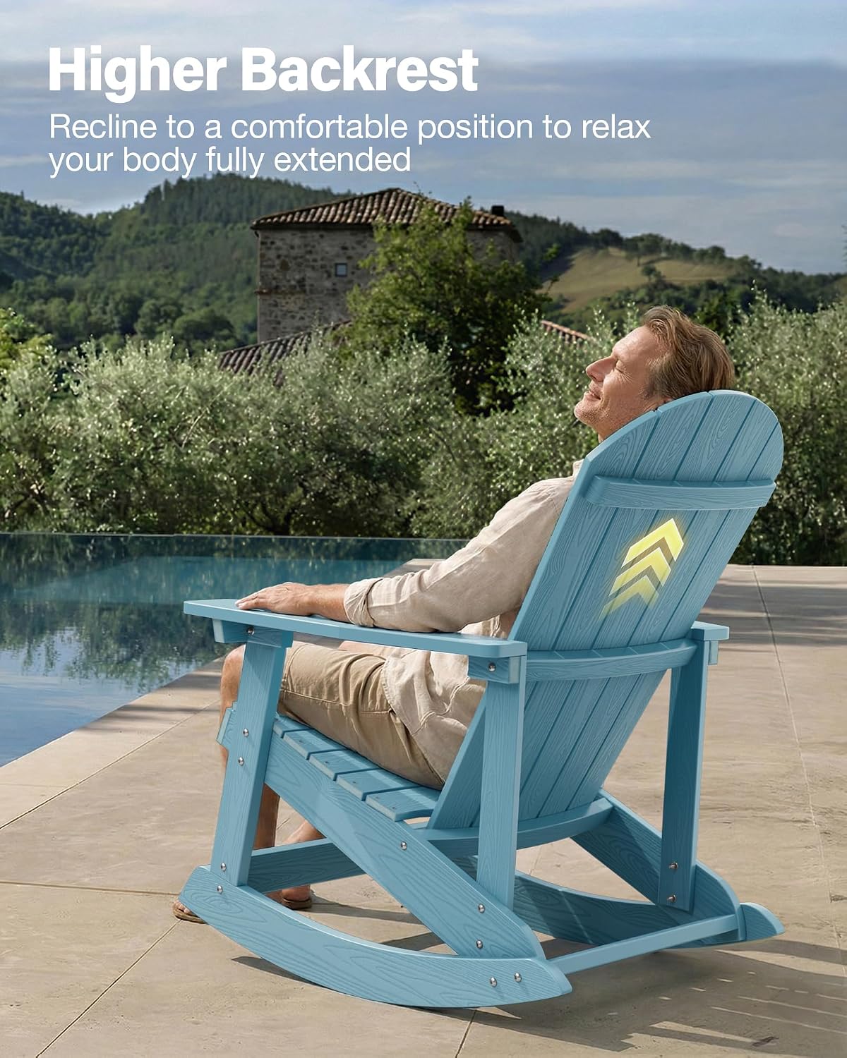 YEFU Outdoor Rocking Chair,Adirondack Rocking Chair,Patio Rocker Chair with Wide Back,Oversized Rocker Chair Look Like Real Wood, for Lawn, Porch, Backyard, Indoor and Garden(Blue)