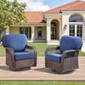 Wicker Swivel Rocker Patio Chairs, Patio Wicker Chairs Swivel Rocker Set of 2 All Weather Glider Rocking Chair Outdoor Conversation Furniture Set for Deck Porch Garden Backyard, Blue