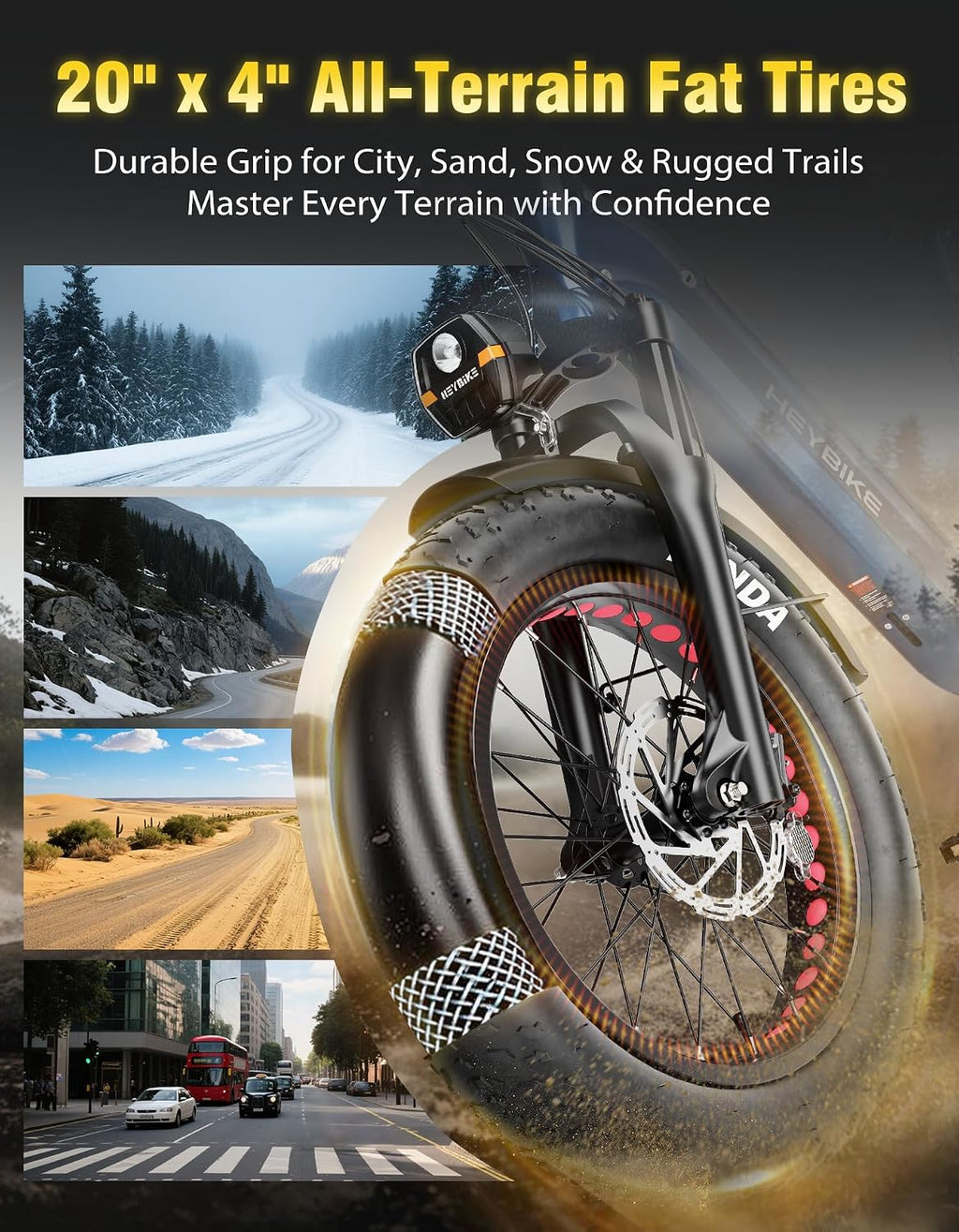 Heybike Ranger Foldable Electric Bike for Adults, 1200W/1800W Peak Motor, 28/32MPH E Bike, 55/90 Miles Range, 20'x4.0' Fat Tire Ebike with Removable Battery, Hydraulic Brakes for Snow, Beach,Commuting