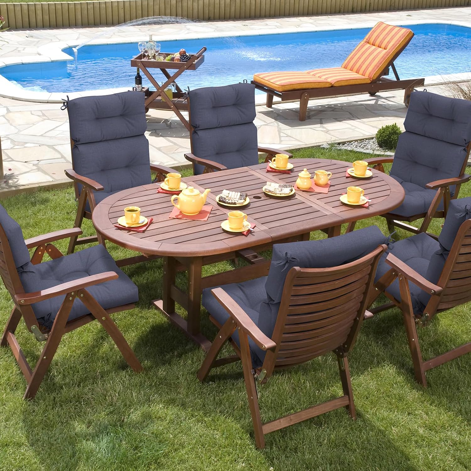 DYTXIII Outdoor High Back Chair Cushions Set of 2, Water Repellent Tufted Rocking Seat Cushions Replacement 44 x 22 Inch, Seat & Back Chair Pads for Patio, Balcony and Indoor Use -Textured Navy