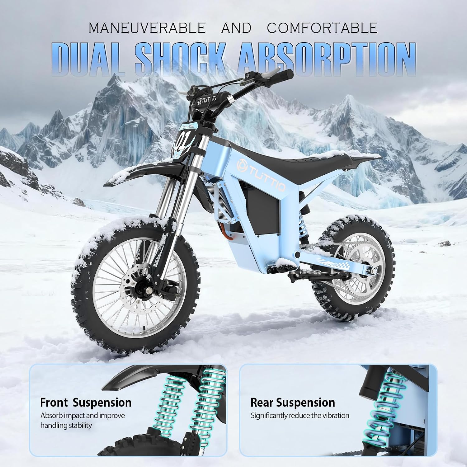 Tuttio Soleil01-GB Electric-Dirt-Bike - 2026 Upgrade 3000W Peak 37MPH E-Bike, 14'/12' Fat Tire E-Motorcycle with 48V 21AH Battery 200NM Mountain Off-Road Dirtbike for Adults Teens