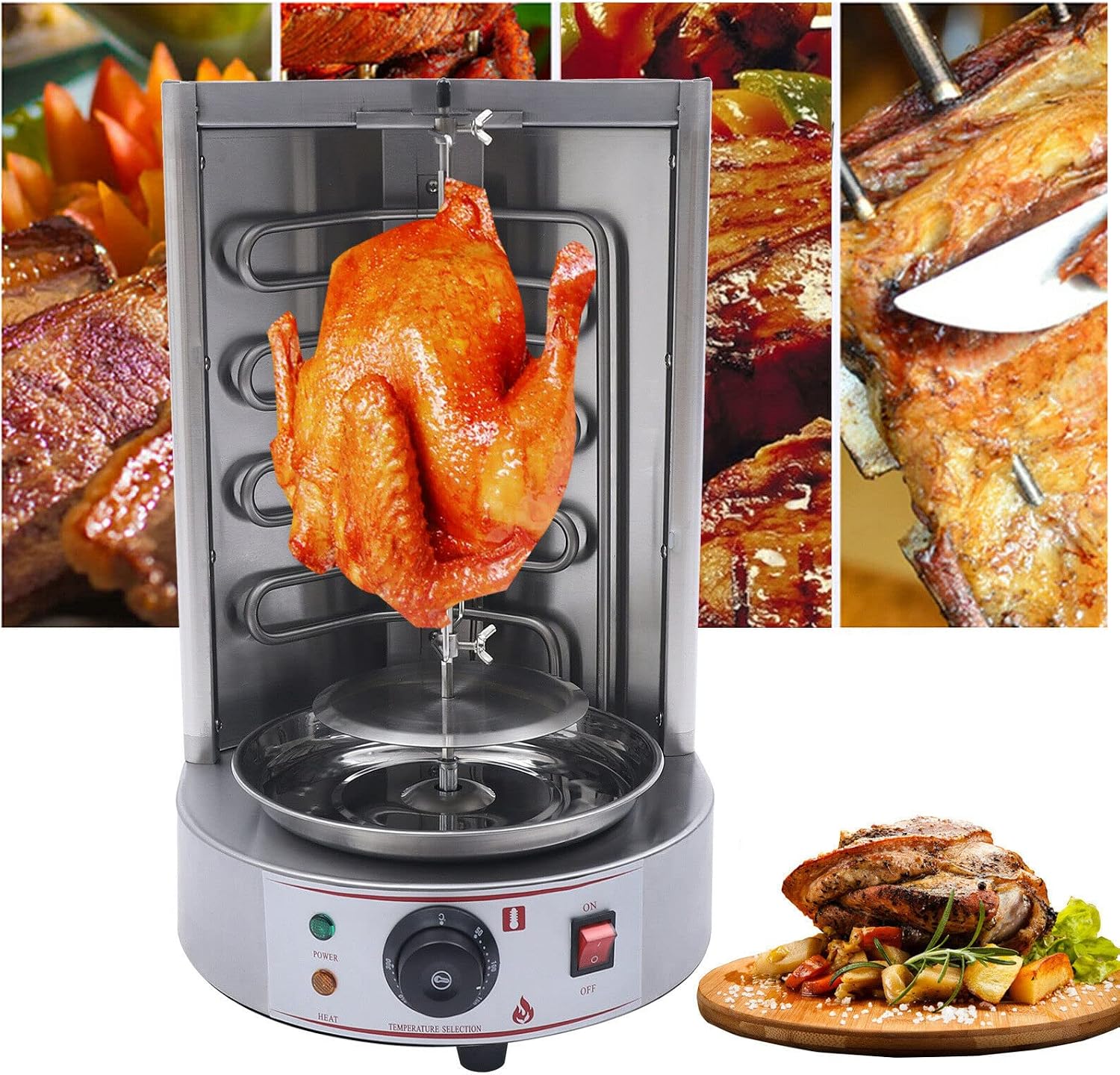 CNCEST Shawarma Machine Electric Roaster, 110V Electric Vertical Kebab Grill Gyro Roaster，Rotating Barbecue Oven Vertical Broiler for Home Restaurant Kitchen