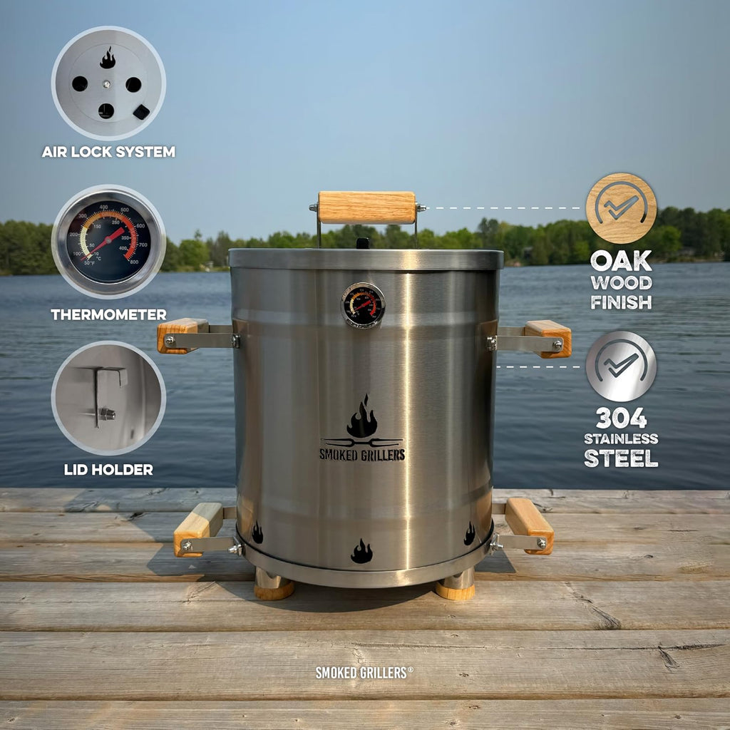 Barrel Smoker Grill Combo | 100% Stainless Steel Barrel | 95% Less Smoke, Even Heat | Easy to Use & Clean – Vertical Smoker Ideal for Balconies and Backyards (MINI-6 LBS)