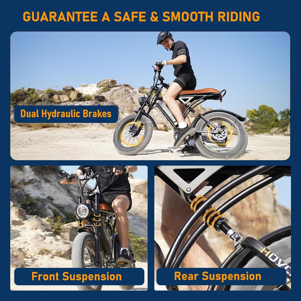 Movcan V60 Series Electric Bike for Adults,1000W/1500W, 30/33MPH,48V 15.6/18.2 Battery,Up to 80Mile Dual Hydraulic Brake,20' Fat Tire,7-Speed Motorcycle Ebike for Commuting/Off-Roading