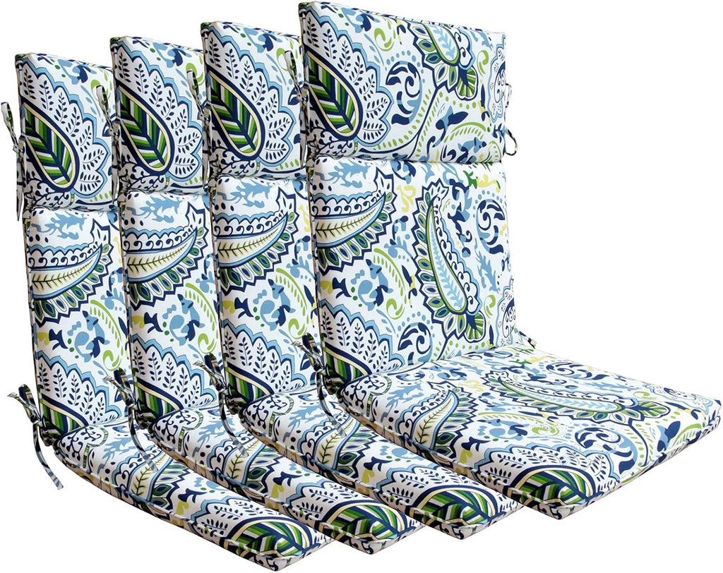 Indoor Outdoor High Back Rocking Chair Cushions Replacement Patio Seat Cushion Water Repellence, Set of 4 Green/Blue Paisley