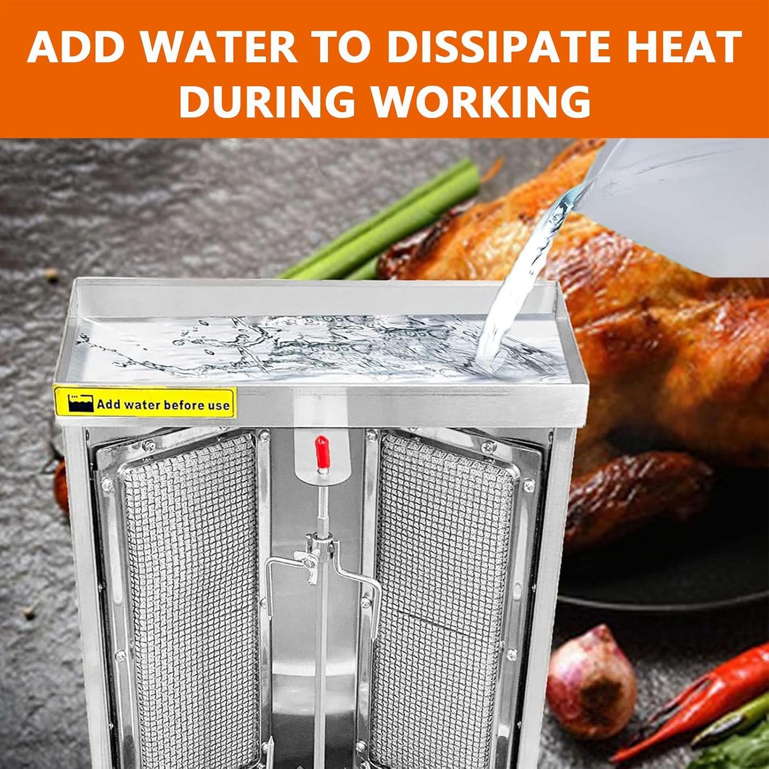 BBQ Meat Machine, Vertical Auto-Rotate Kebab Doner Grill with Meat Spatula,50-300℃ Temp Control, Stainless Steel Gas Broilers Rotisserie Oven