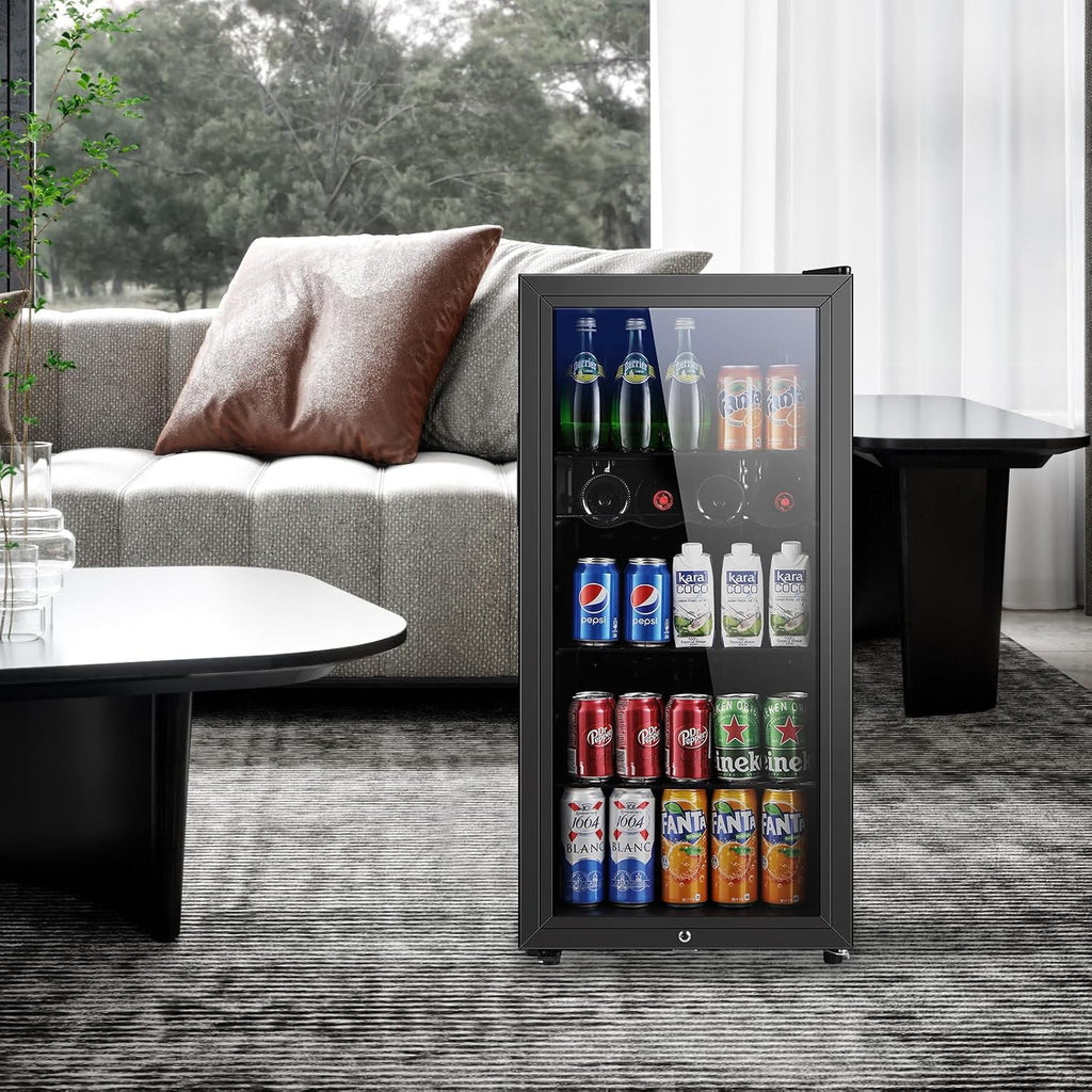 Beverage Refrigerator, 4.5 Cu.ft Mini Fridge with Double Glass Door, Cooler for Soda, Beer or Wine for Home, Office or Bar with Adjustable Removable Shelves (Black)