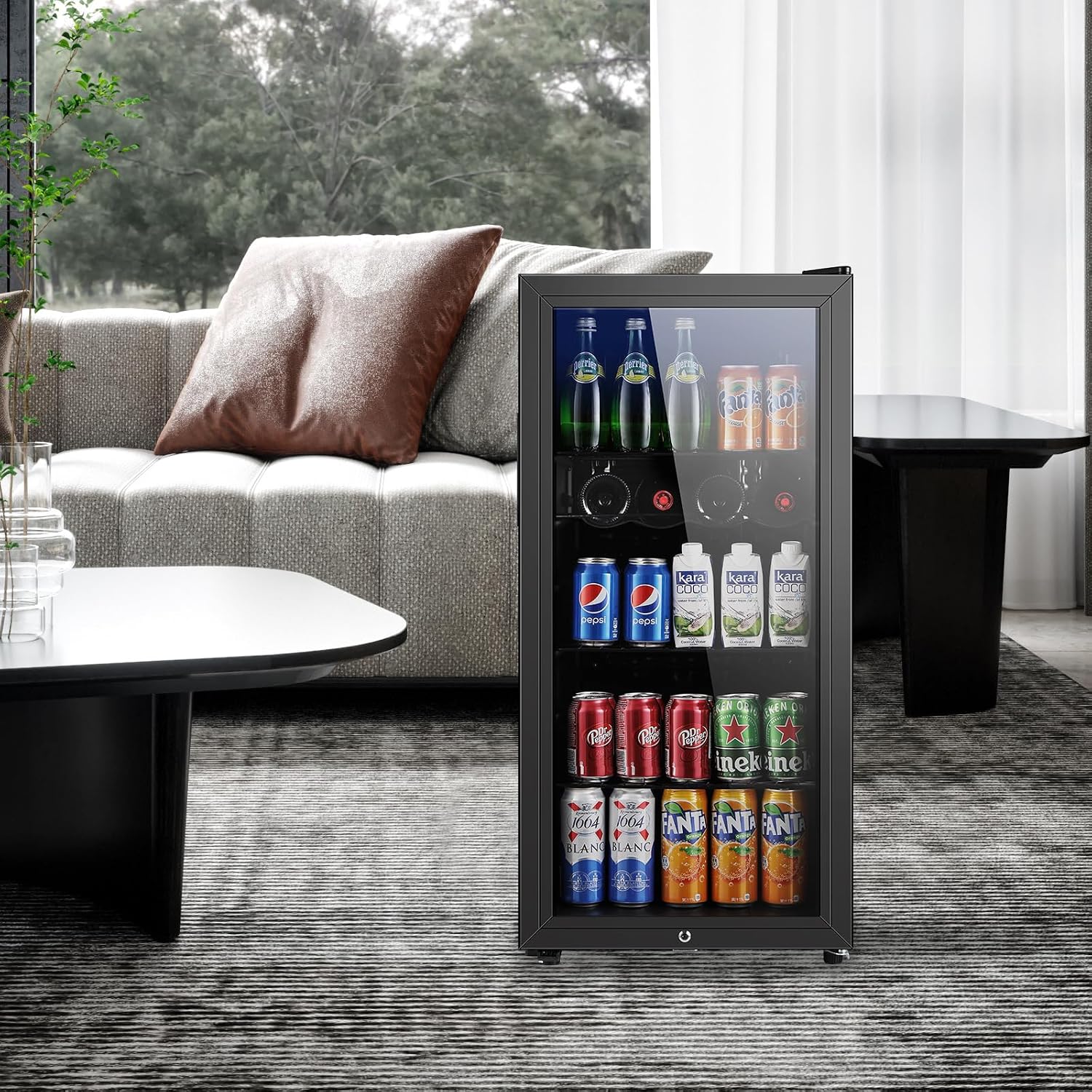 Beverage Refrigerator, 4.5 Cu.ft Mini Fridge with Double Glass Door, Cooler for Soda, Beer or Wine for Home, Office or Bar with Adjustable Removable Shelves (Black)