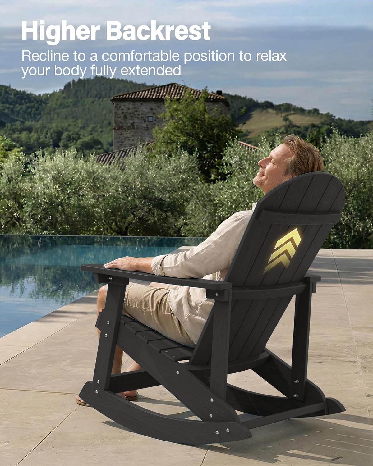 YEFU Outdoor Rocking Chair,Adirondack Rocking Chair,Patio Rocker Chair with Wide Back,Oversized Rocker Chair Look Like Real Wood, for Lawn, Porch, Backyard, Indoor and Garden(Black)