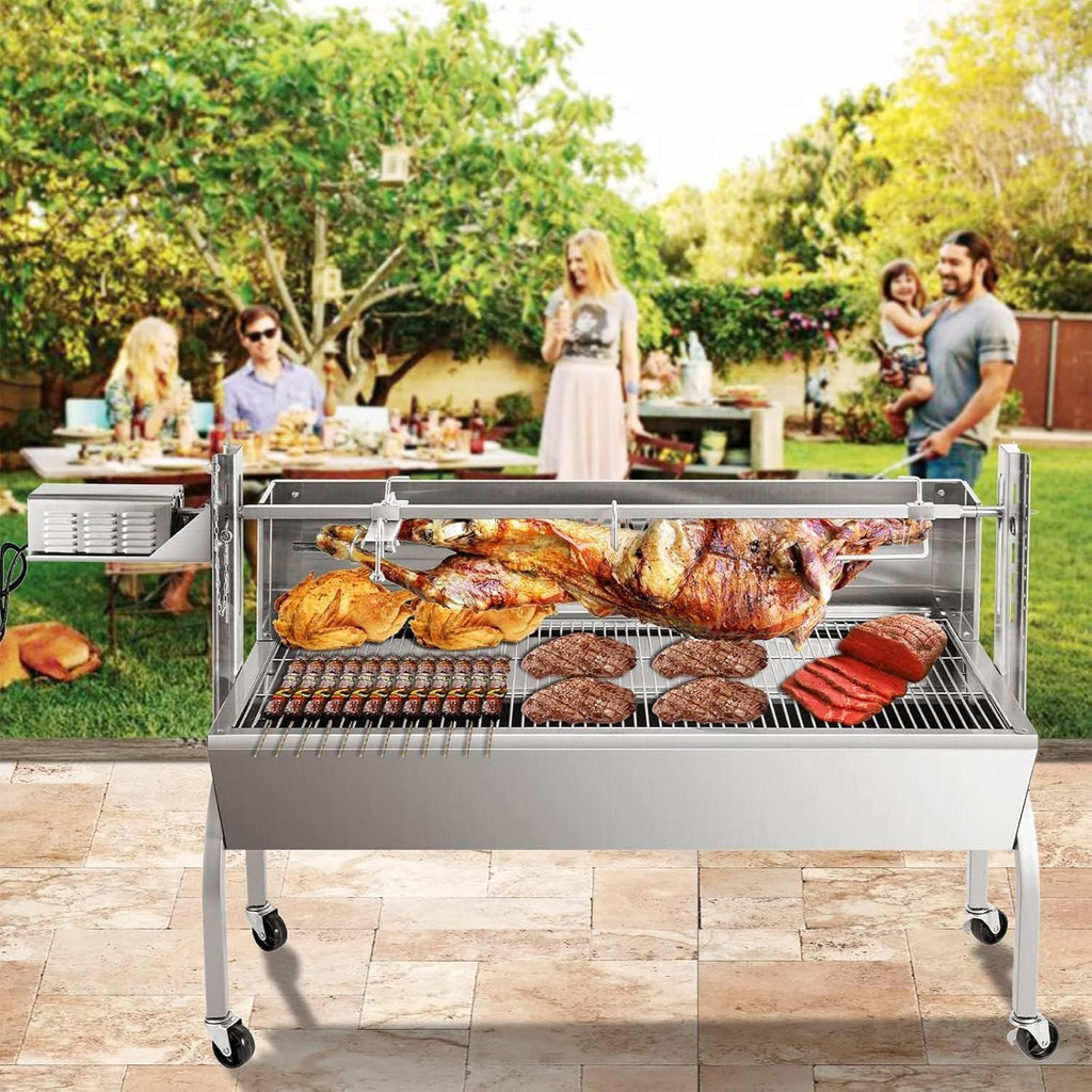 89 * 45 * 25cm,Fully Automatic Rotating Lamb/Meat Roasting Grill with Motor, Featuring A 30W Motor and Adjustable-Height Locking Casters, Suitable for Outdoor Camping Parties