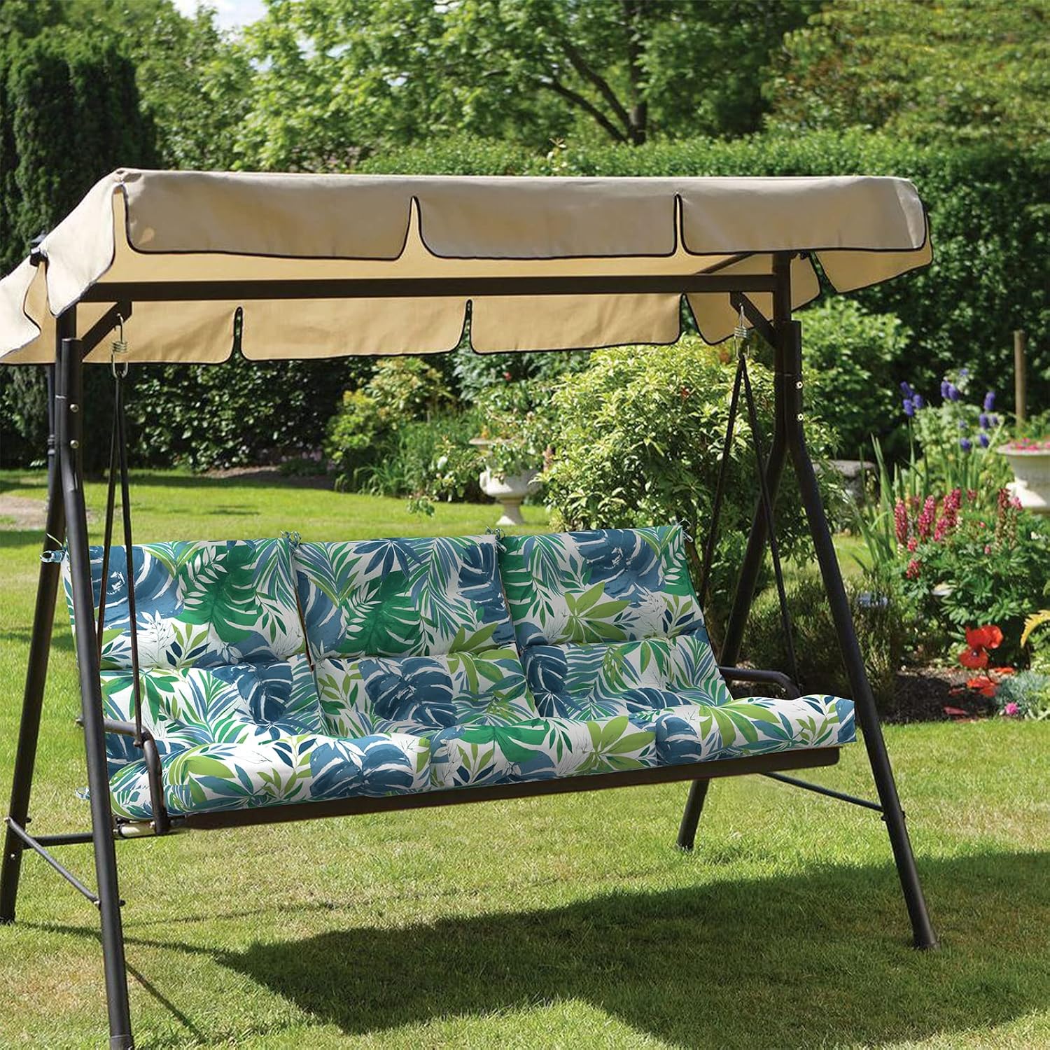 Outdoor High Back Patio Chair Cushions, Tufted Rocking Chair Cushions, Adirondack Cushions for Garden Porch Home Office Chair Use, 44' x 22' x 4', 2 Pack, Islamorada Blue Green