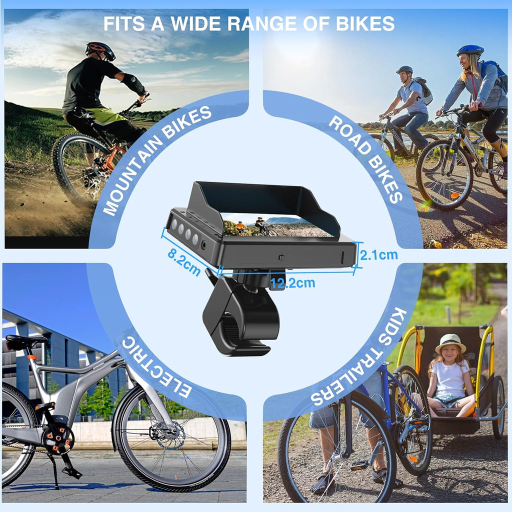 PARKVISION Handlebar Bike Mirror, Bicycle Rear View Zoom Camera with Dust Cover, 4.3'' HD 1080P Monitor, 120°/100°/80°/60° Wide Angle View, 10000mah Battery, Bike Camera for Mountain