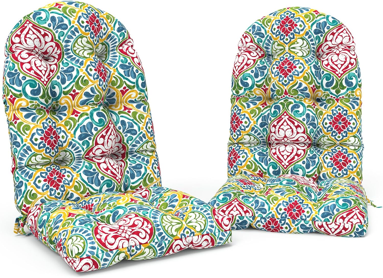 Indoor/Outdoor Adirondack Chair Cushions 44 x 19 x 4 Inch, Tufted Outdoor Rocking Chair Cushions, Anti-Slip High Back Patio Chair Cushion, Set of 2,Damask Red