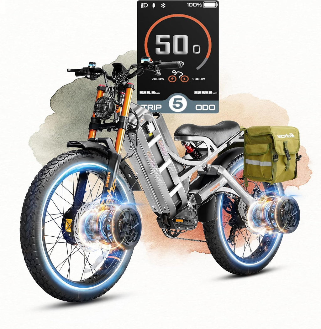 eAhora 2026 Romeo Pro 3 50MPH Electric Bike for Adults 5600W Dual Motor E Bike 60V/80Ah 250 Miles Long Range Electric Bicycle,26 * 4.0 Fat Tire Full Suspension Electric Mountain Bike Delivery Commute