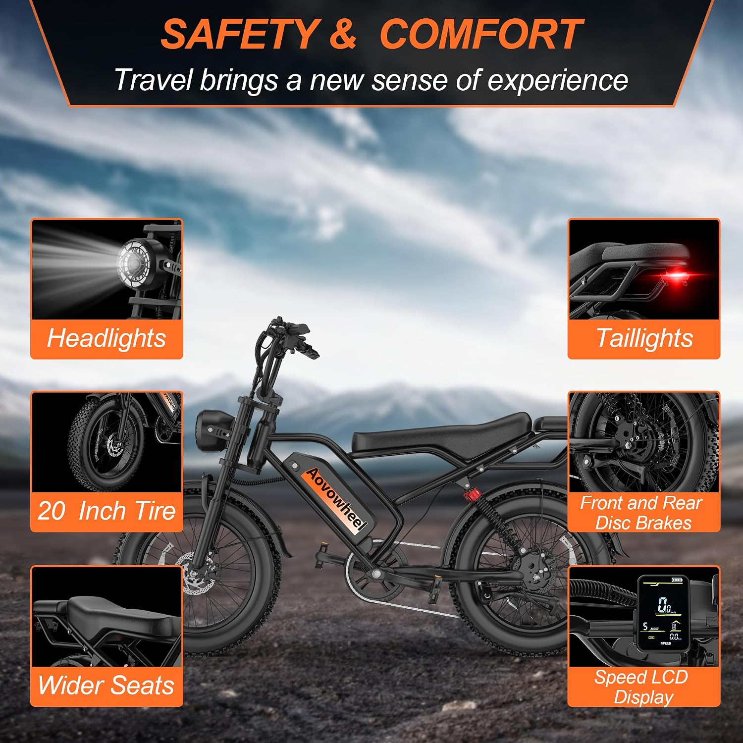 Electric Bike for Adults 20' Fat Tire Electric Dirt Bike with 48V 18Ah Battery 50-70 Miles Electric Motorcycle Ebikes, 1000 Peak Motor 31MPH Top Speed E-Bikes, APP, 2 Seater, Full Suspension