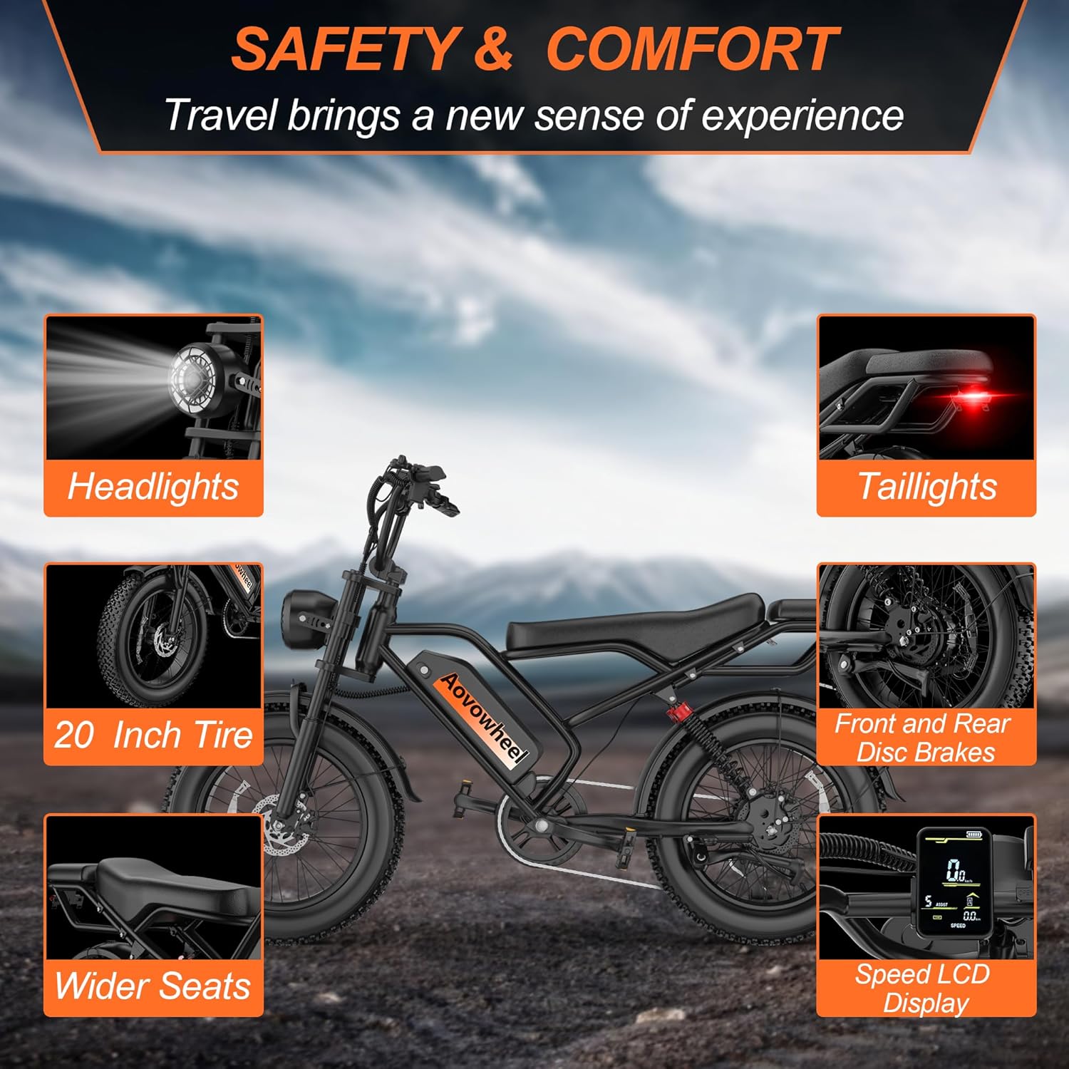 Electric Bike for Adults 20' Fat Tire Electric Dirt Bike with 48V 18Ah Battery 50-70 Miles Electric Motorcycle Ebikes, 1000 Peak Motor 31MPH Top Speed E-Bikes, APP, 2 Seater, Full Suspension