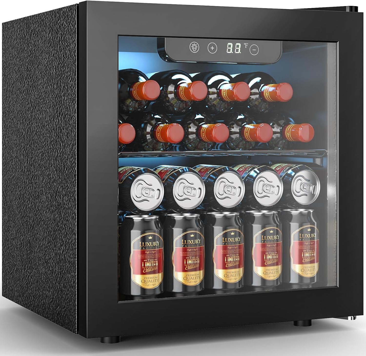 Electactic Wine Fridge Freestanding Counter-top 12 Bottles, 50 Cans Wine Cellar Drink Cooler for Soda, Canned Beer, Adjustable Digital Temperature Control for Home Dorm Office, Black